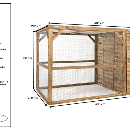 Voldux Volière Timo rechts 300 x 200 x 190 cm - Doika BV - Volière - Voldux - 8720569173121 - 8720569173121