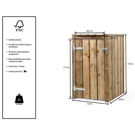 Volente Kliko Ombouw 1x 240 liter 73x87,5x119cm Geïmpregneerd hout - Doika BV - Ombouw Kliko - Volente - 8720569172919 - 8720569172919