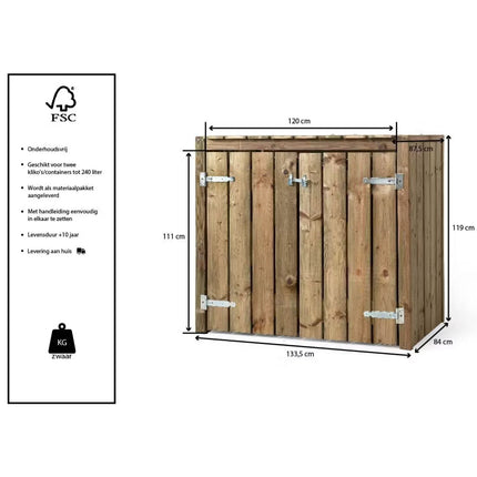 Volente Kliko Ombouw 2x 240 liter 133,5x87,5x119cm Geïmpregneerd hout - Doika BV - Ombouw Kliko - Volente - 8720569172926 - 8720569172926